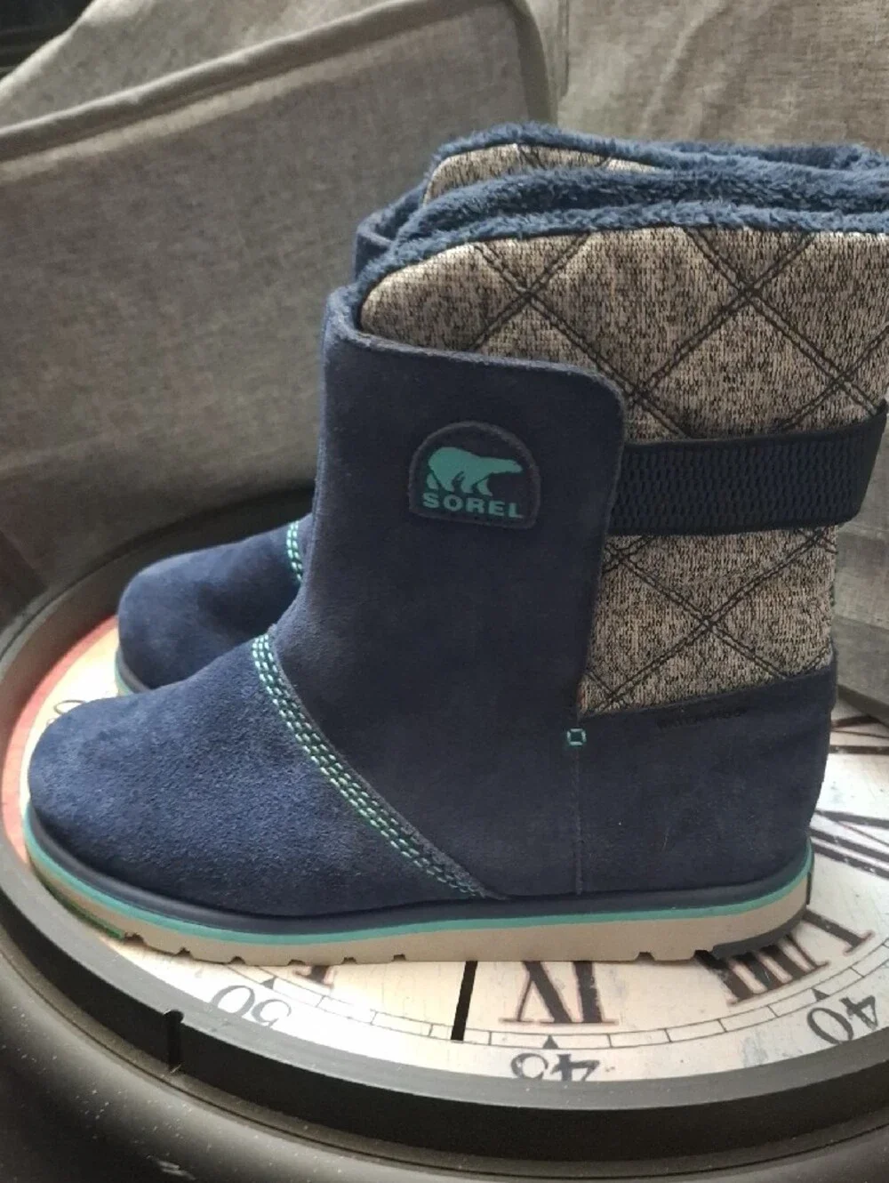 Sorel Girls' Navy Suede Winter Boot with Light Blue Accents